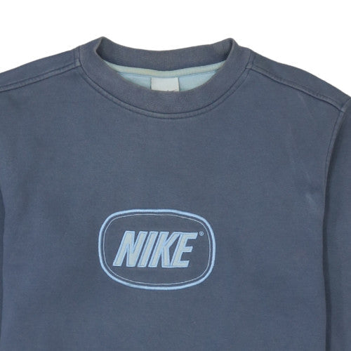 Nike Boys Blue Pullover Sweatshirt Embroidered Logo 6-7 Years Crew Neck
