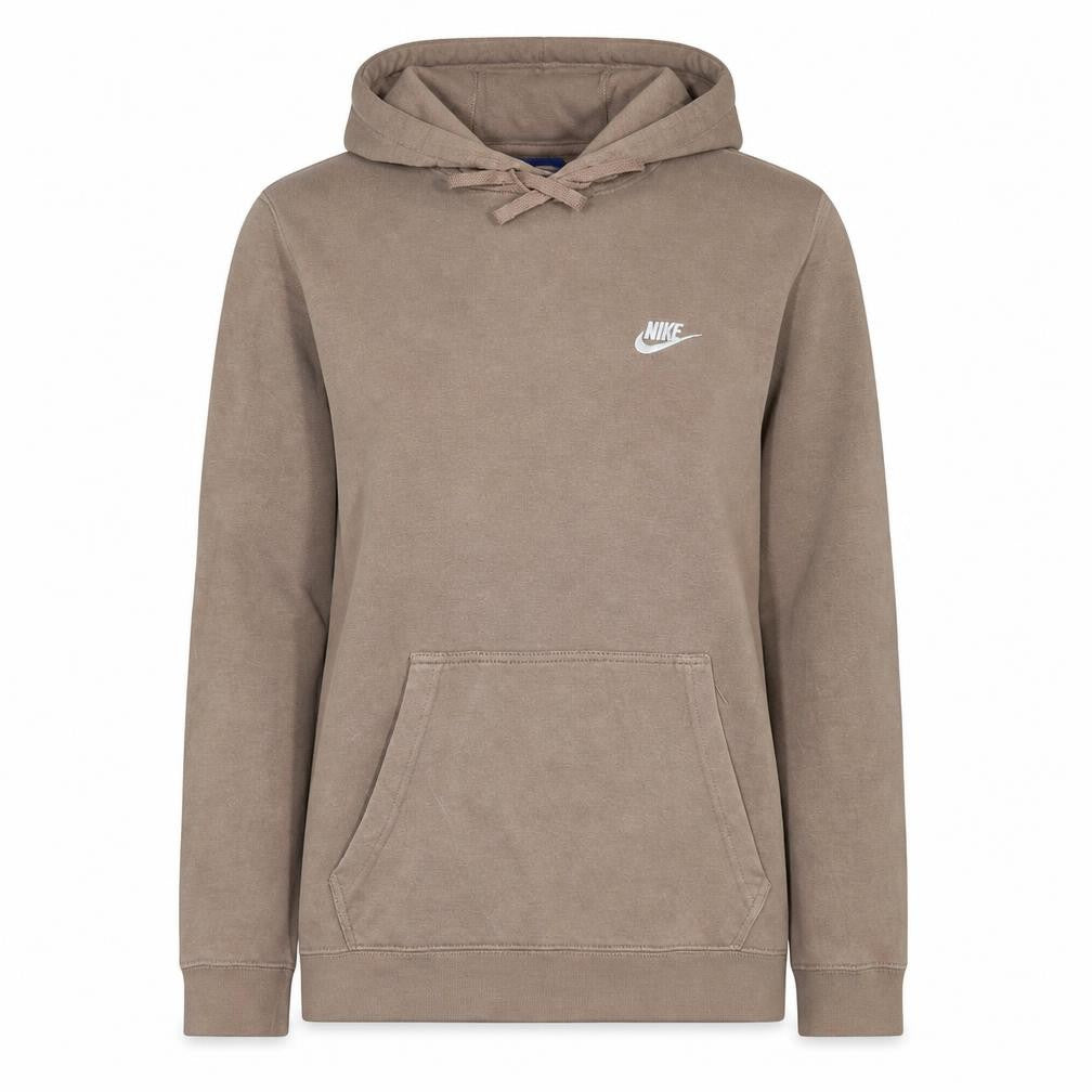 Front view of Nike Women’s Beige Pullover Hoodie M Cotton Blend Logo Sweatshirt