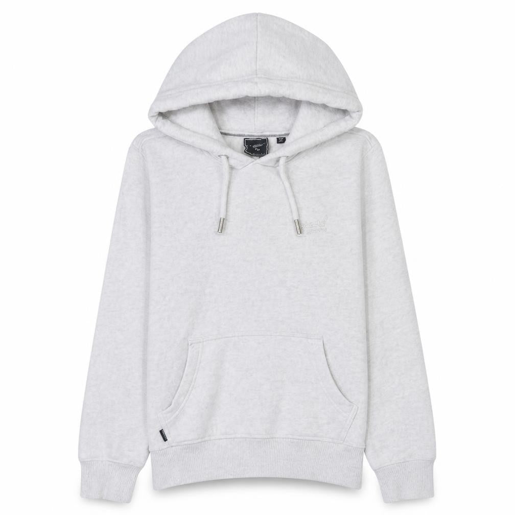 Front view of Superdry women’s grey hoodie uk 10 pullover hooded sweatshirt