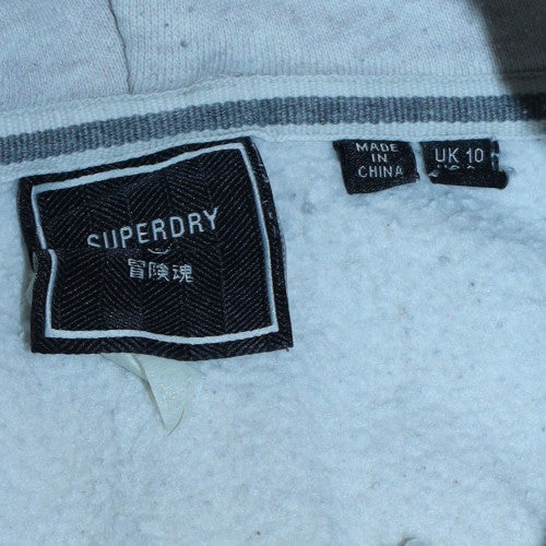 Superdry Womens Grey Hoodie UK 10 Pullover Hooded Sweatshirt