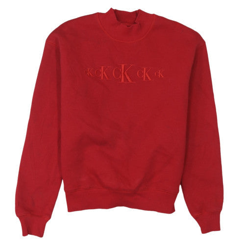 Calvin Klein Jeans Women Red Cotton Sweatshirt M Logo Crew Neck Pullover