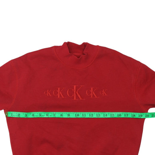 Calvin Klein Jeans Women Red Cotton Sweatshirt M Logo Crew Neck Pullover