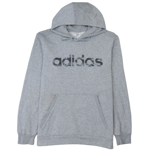 Adidas Mens Grey Pullover Hoodie L Logo Print Sweatshirt