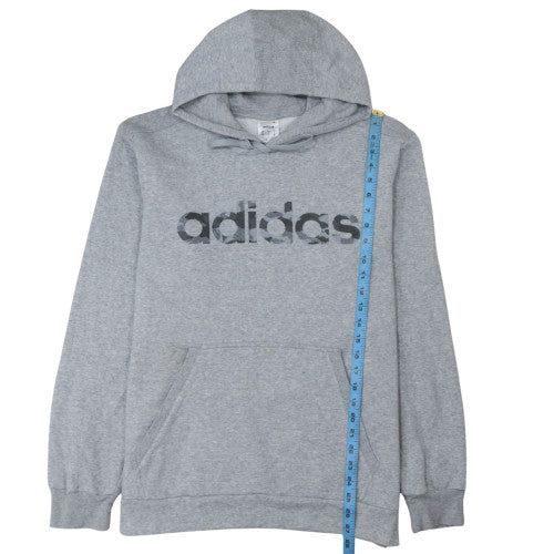Adidas Mens Grey Pullover Hoodie L Logo Print Sweatshirt