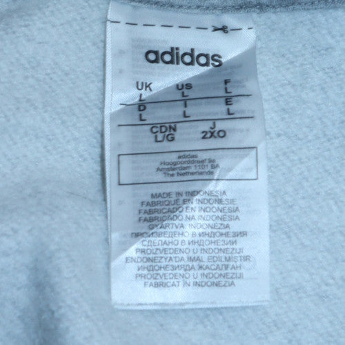 Adidas Mens Grey Pullover Hoodie L Logo Print Sweatshirt