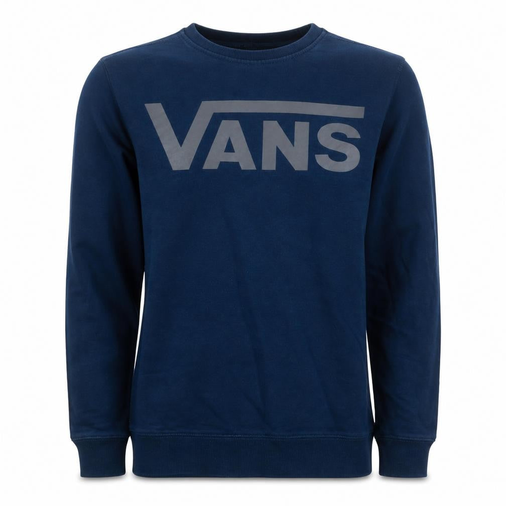 Front view of Vans Men's Blue XS Pullover Crew Neck Graphic Sweatshirt