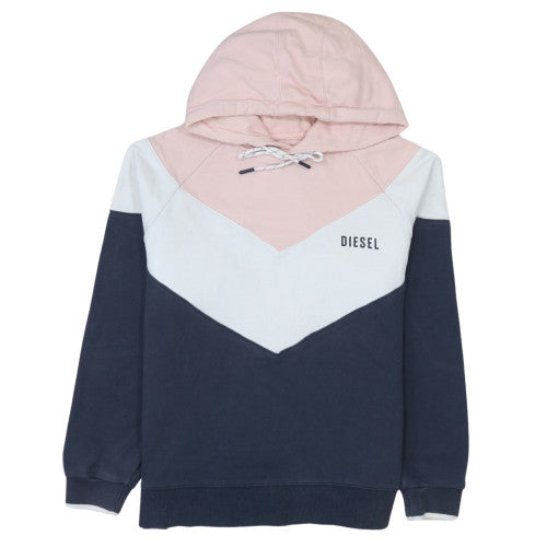 Diesel Women’s Pink Blue Colourblock Pullover Hoodie Size M