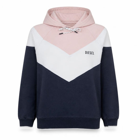 Front view of Diesel Women’s Pink Blue Colourblock Pullover Hoodie, size M