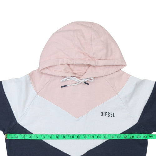 Diesel Women’s Pink Blue Colourblock Pullover Hoodie Size M