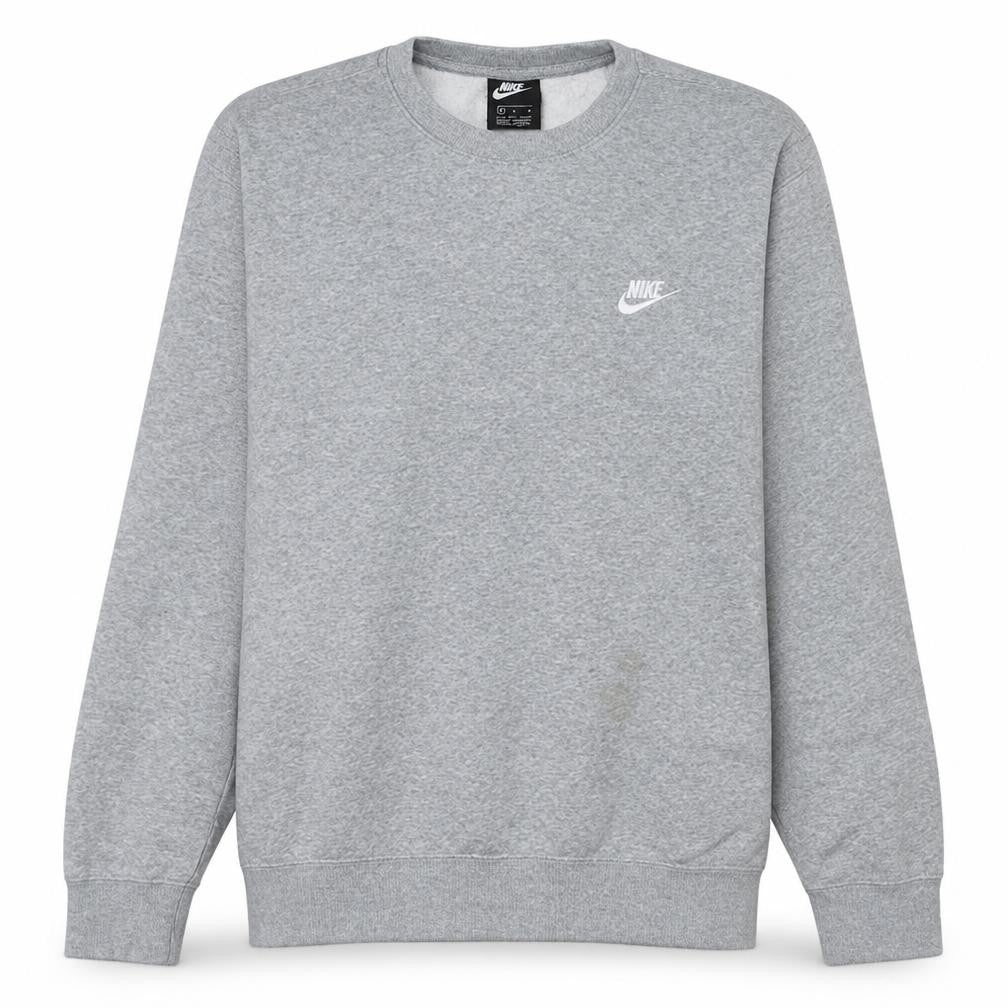 Front view of Nike Men's Grey Crew Neck Cotton Blend Pullover Sweatshirt M