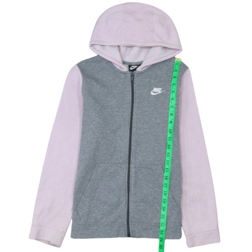 Nike Girls Grey & Pink Full Zip Fleece Hoodie XL 158-170cm Casual Sweatshirt