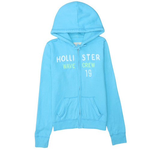Hollister Women Blue Full Zip Hoodie Medium Wave Crew Logo