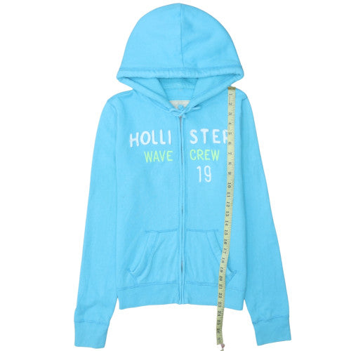 Hollister Women Blue Full Zip Hoodie Medium Wave Crew Logo