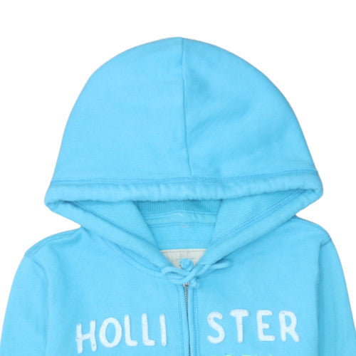 Hollister Women Blue Full Zip Hoodie Medium Wave Crew Logo