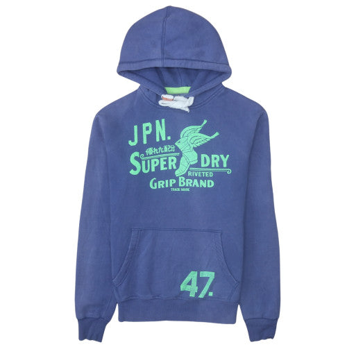 Superdry Mens Blue Pullover Hoodie M Graphic Print Fleece Sweatshirt