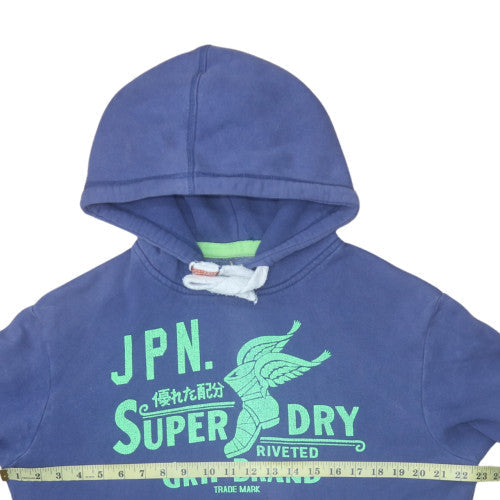 Superdry Mens Blue Pullover Hoodie M Graphic Print Fleece Sweatshirt