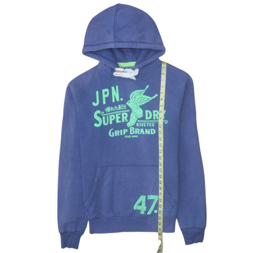 Superdry Mens Blue Pullover Hoodie M Graphic Print Fleece Sweatshirt