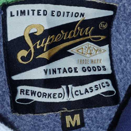 Superdry Mens Blue Pullover Hoodie M Graphic Print Fleece Sweatshirt