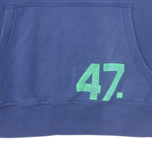 Superdry Mens Blue Pullover Hoodie M Graphic Print Fleece Sweatshirt