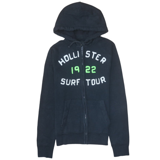 Hollister Men's Black Full Zip Hoodie L Embroidered Surf 1922 Logo