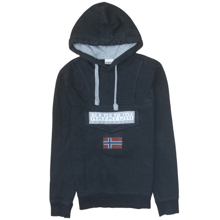 Napapijri Men's Black Pullover Hoodie M Logo Fleece Sweatshirt