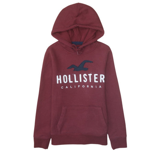 Hollister Men’s Red Pullover Hoodie XS Embroidered Logo Fleece
