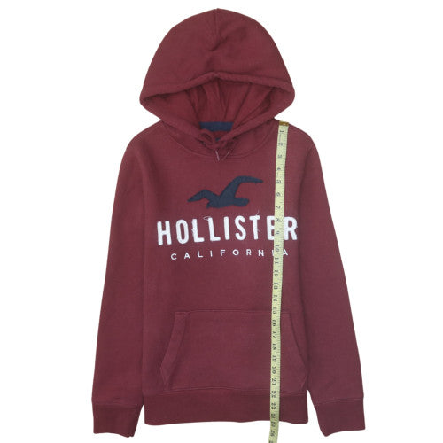 Hollister Men’s Red Pullover Hoodie XS Embroidered Logo Fleece