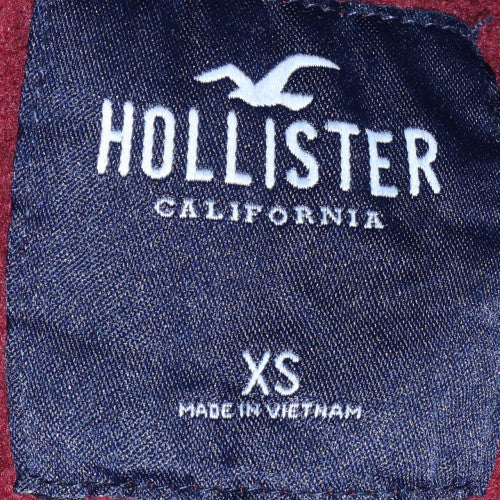 Hollister Men’s Red Pullover Hoodie XS Embroidered Logo Fleece