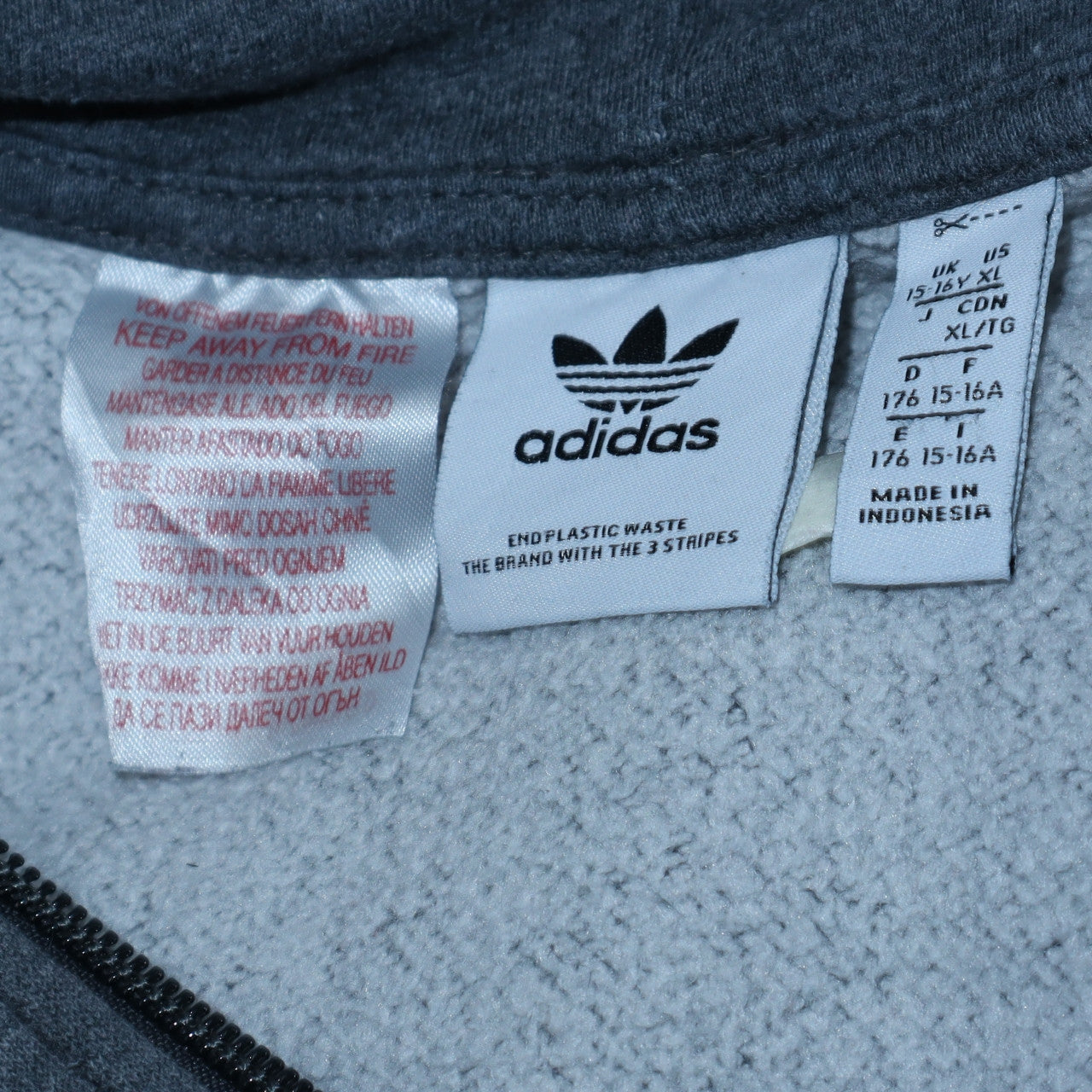 adidas Boys Grey 1/4 Zip Pullover Hoodie XL 15-16 Years Sports Fleece