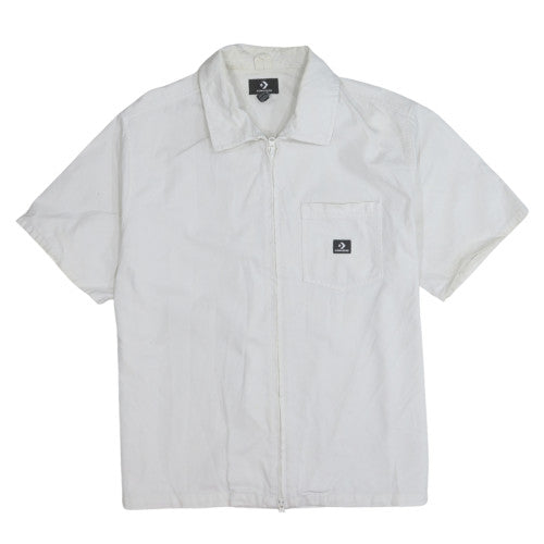 Converse Men's White Cotton Zip-Up Short Sleeve Shirt M