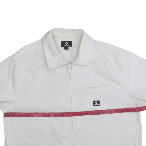 Converse Men's White Cotton Zip-Up Short Sleeve Shirt M