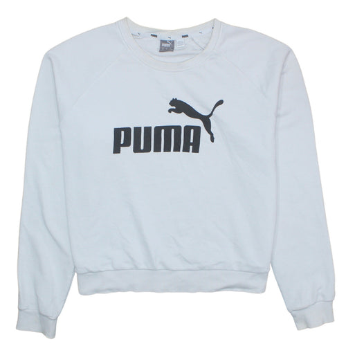 Puma Womens White Crew Neck Sweatshirt Medium Logo Print Pullover