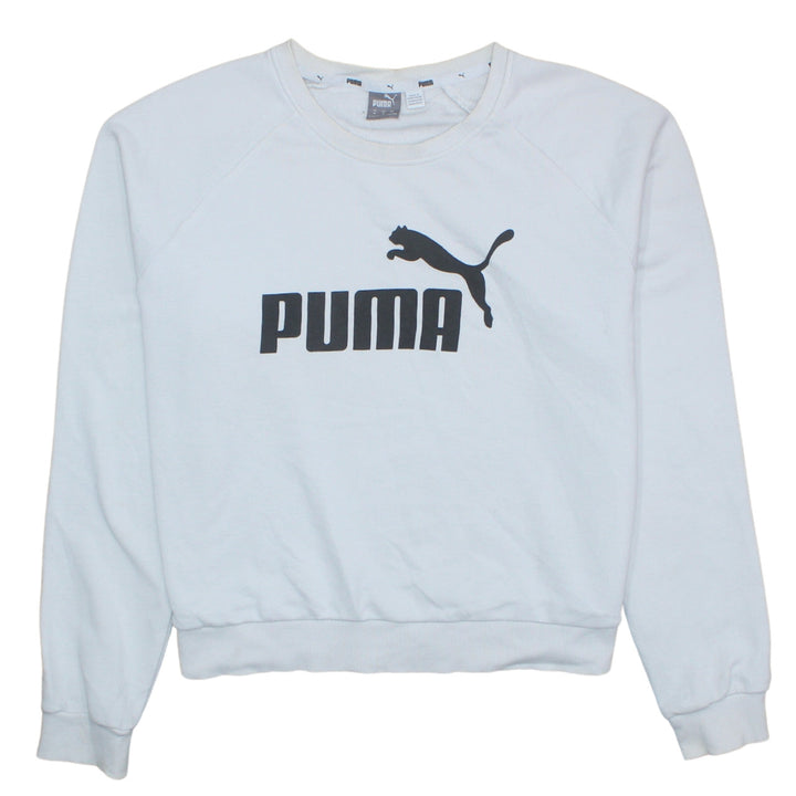 Puma Womens White Crew Neck Sweatshirt Medium Logo Print Pullover
