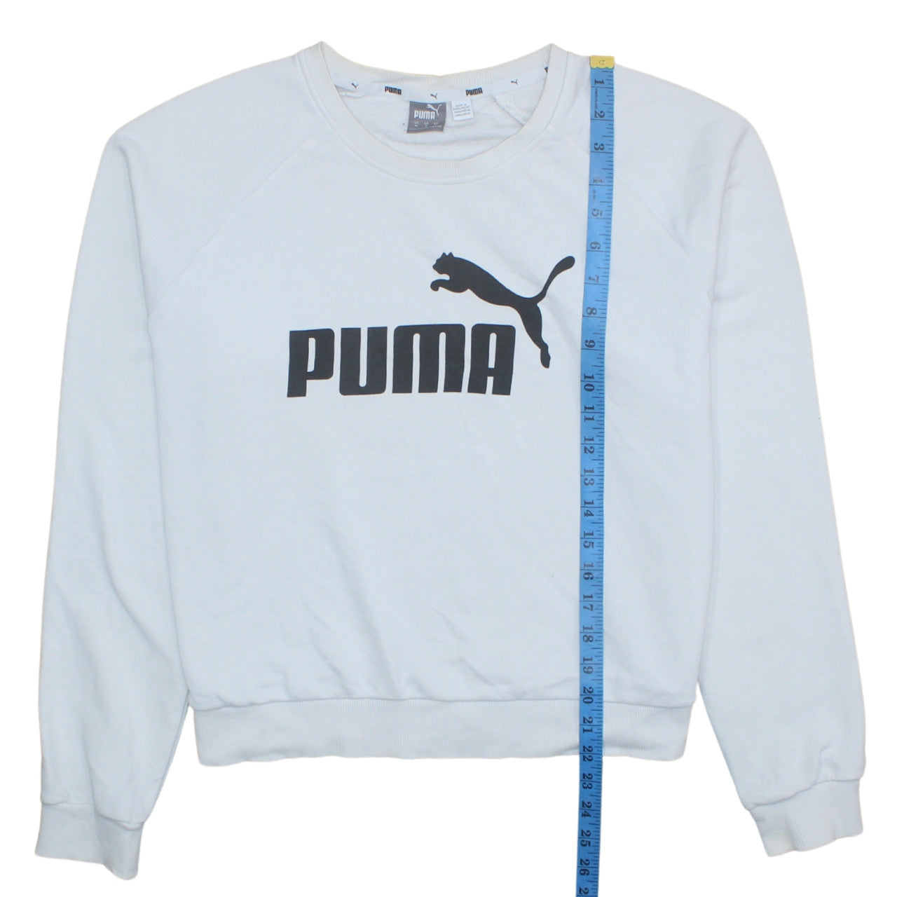 Puma Womens White Crew Neck Sweatshirt Medium Logo Print Pullover