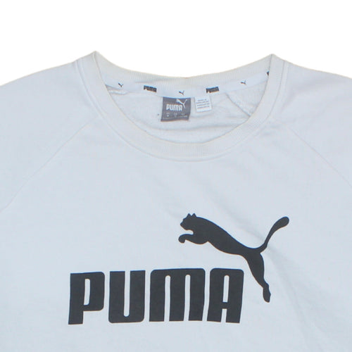 Puma Womens White Crew Neck Sweatshirt Medium Logo Print Pullover