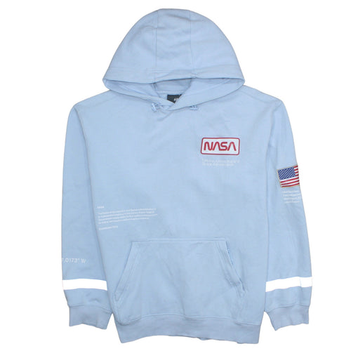 H&M Men Blue NASA Pullover Hoodie Size L Cotton Blend Reflective Trim