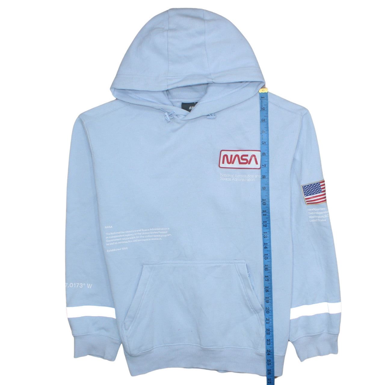H&M Men Blue NASA Pullover Hoodie Size L Cotton Blend Reflective Trim