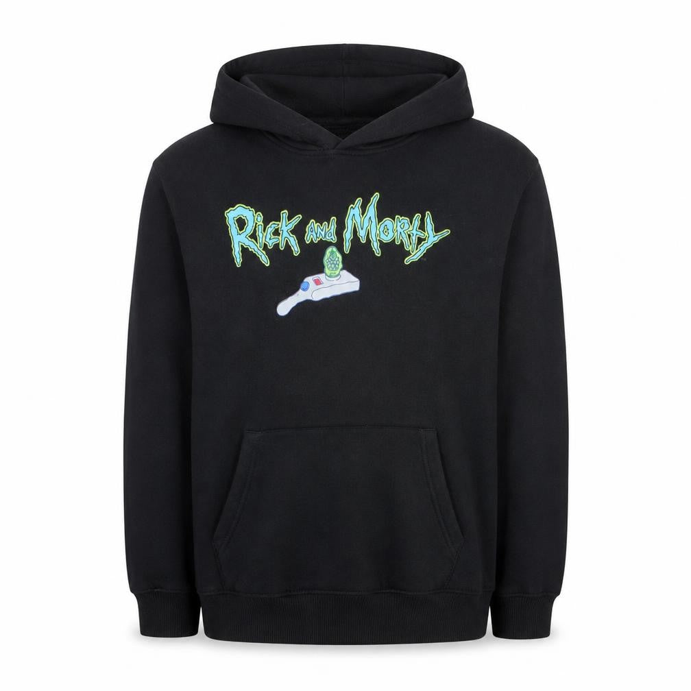 Pull&Bear Rick and Morty Black Men's S Pullover Hoodie Graphic Print