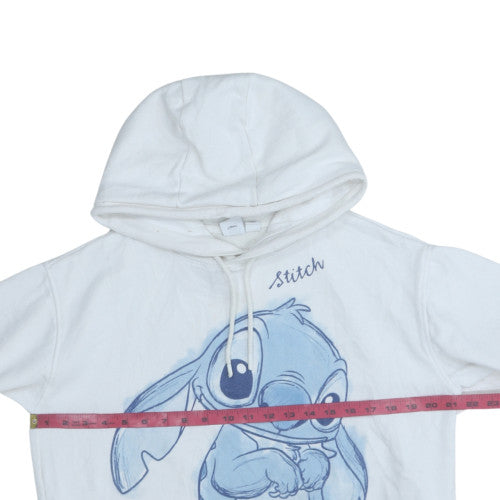 Disney Women White Stitch Pullover Hoodie Size 10/12 Fleece Sweatshirt