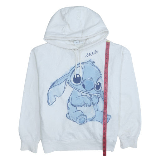Disney Women White Stitch Pullover Hoodie Size 10/12 Fleece Sweatshirt