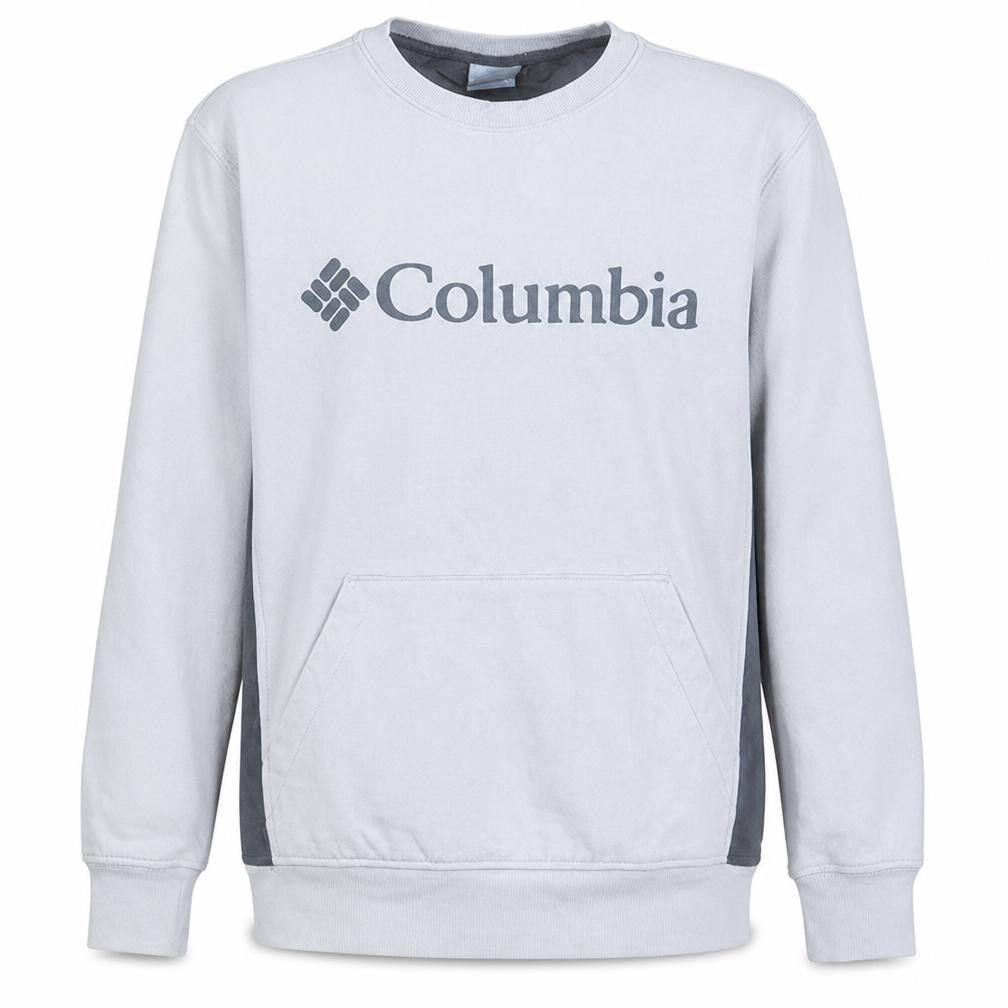 Front view of Columbia Men's White Crew Neck Logo Pullover Sweatshirt, size M