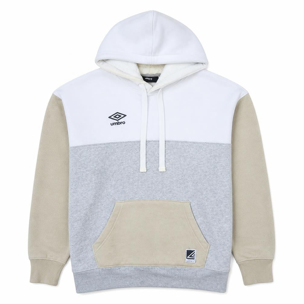 Front view of Umbro Men’s Beige White Grey Pullover Hoodie, size M
