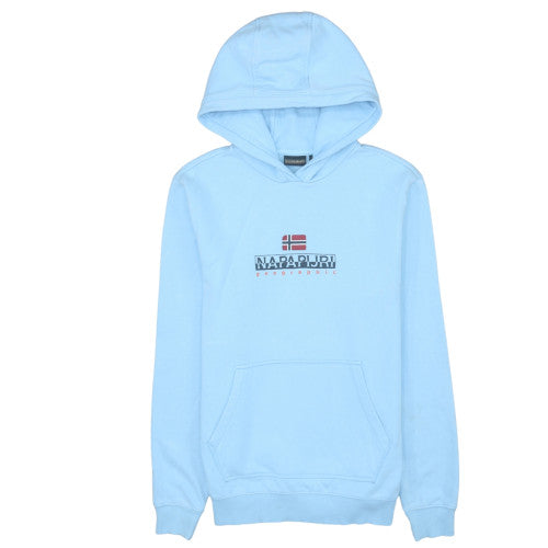 Napapijri Mens Blue Pullover Hoodie Size M Logo Fleece Sweatshirt