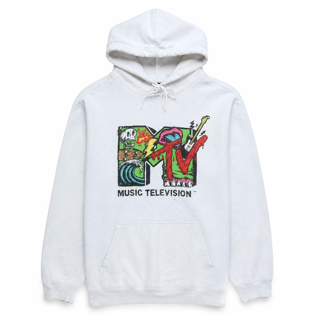 Front view of H&M Women White MTV Graphic Pullover Hoodie XL Regular Fit