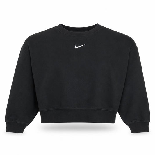 Front view of Nike women’s black crew neck pullover sweatshirt m