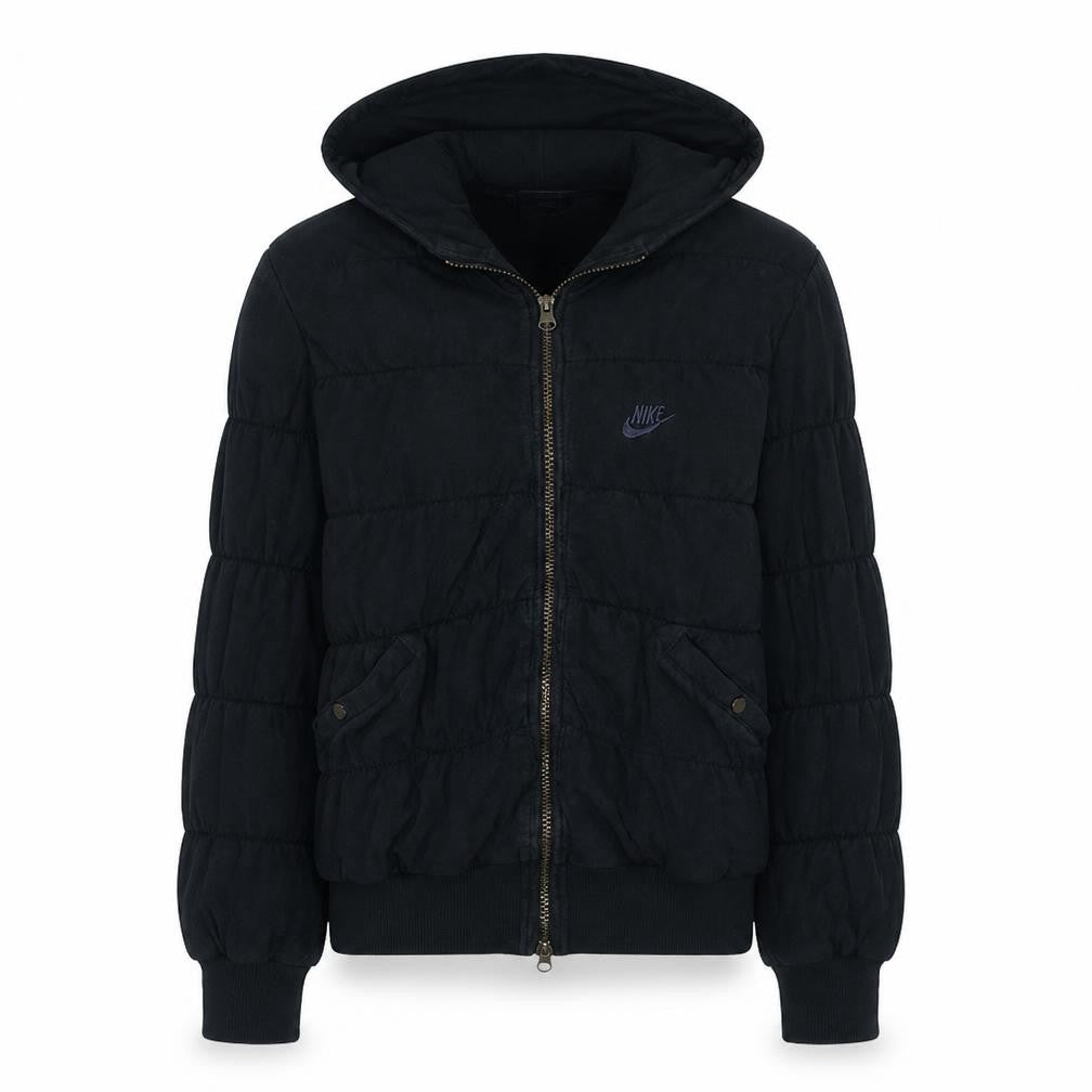 Front view of Nike Women's Black Full Zip Hooded Sweatshirt L Quilted Style