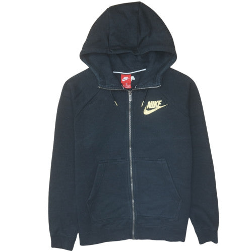 Nike Womens Black Full Zip Hoodie M Gold Logo Cotton Blend