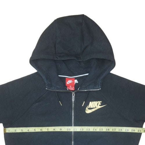 Nike Womens Black Full Zip Hoodie M Gold Logo Cotton Blend