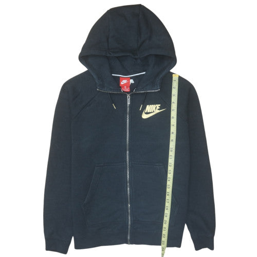 Nike Womens Black Full Zip Hoodie M Gold Logo Cotton Blend
