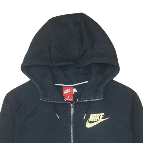 Nike Womens Black Full Zip Hoodie M Gold Logo Cotton Blend